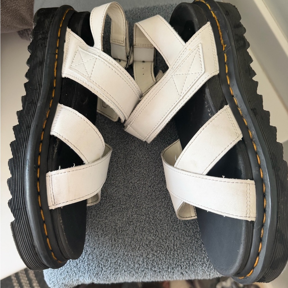 Dr. Martens White Leather Strappy Platform Sandals